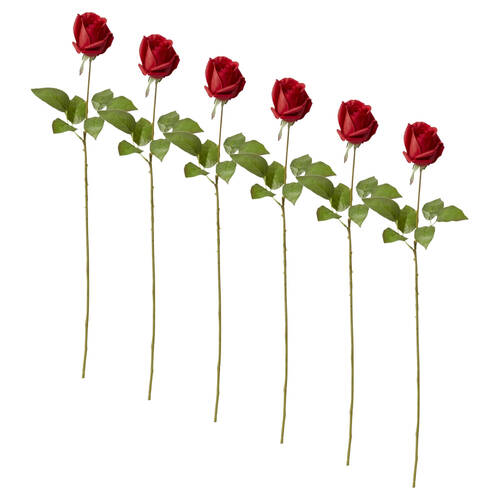 6PK E Style Rose Lady Stem Artificial Flower Decoration Red 16x10x65cm