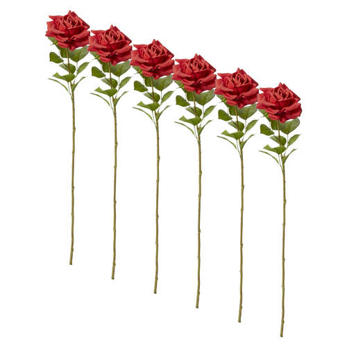 6PK E Style Rose Rosa Stem Artificial Flower Decoration Red 22x14x63cm