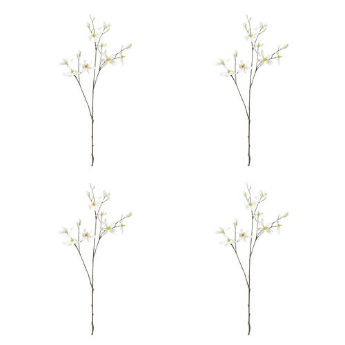 4PK E Style Magnolia Japanese Spray Artificial Flower Stem White 40x30x105cm