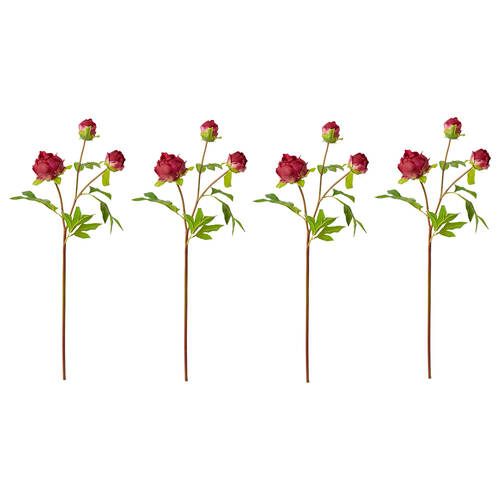4PK E Style Peony Bud Spray Artificial Flower Stem Burgundy 25x25x62cm