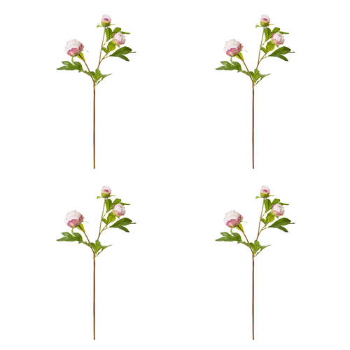 4PK E Style Peony Bud Spray Artificial Flower Stem Pink 25x25x62cm