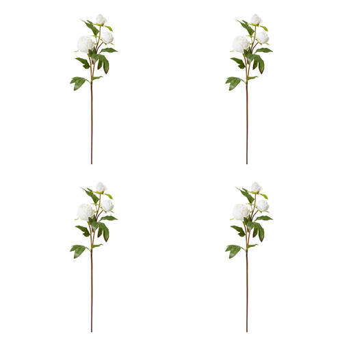 4PK E Style Peony Bud Spray Artificial Flower Stem White 25x25x62cm
