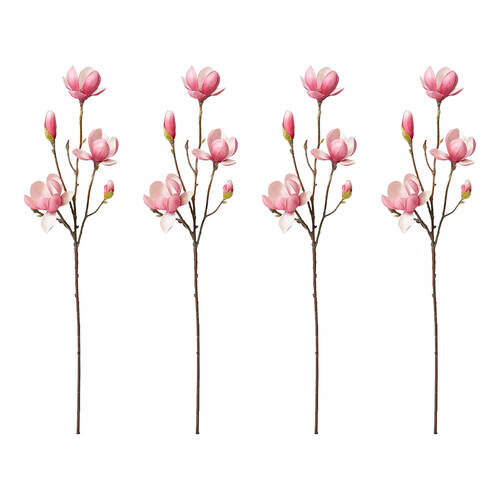 4PK E Style Magnolia Tree Spray Artificial Flower Stem Hot Pink 25x18x72cm