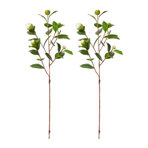 2PK E Style Camellia Bud Spray Artificial Flower Stem White Green 25x25x66cm