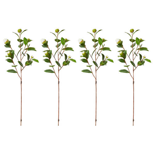 4PK E Style Camellia Bud Spray Artificial Flower Stem White Green 25x25x66cm