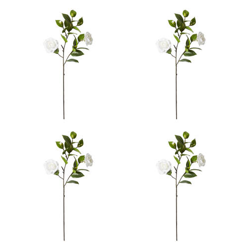 4PK E Style Camellia Spray Artificial Flower Stem White Green 30x25x69cm