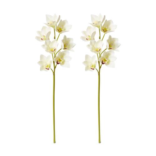2PK E Style Cymbidium Lush Stem Artificial Flower White 18x10x58cm