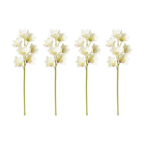 4PK E Style Cymbidium Lush Stem Artificial Flower White 18x10x58cm
