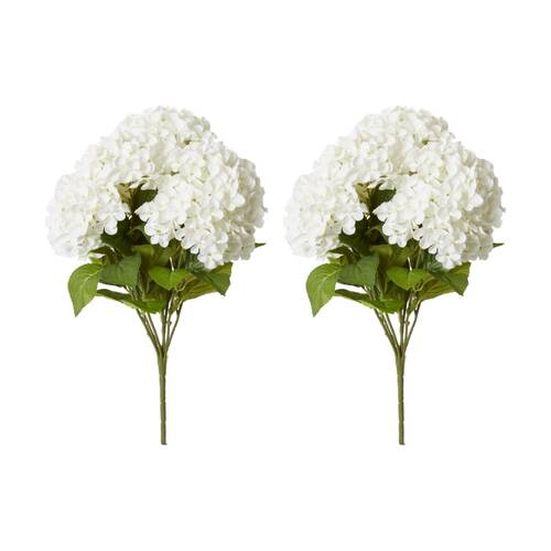 2PK E Style Hydrangea Garden Bush Artificial Flower Decoration White 42x42x56cm