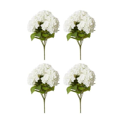 4PK E Style Hydrangea Garden Bush Artificial Flower Decoration White 42x42x56cm