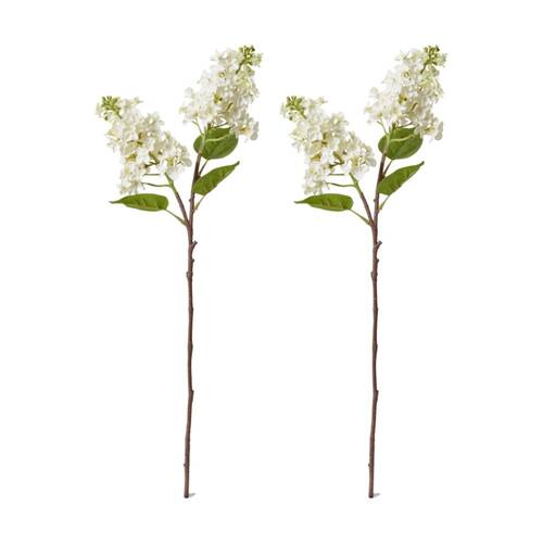 2PK E Style Lilac Spray Artificial Flower Stem Plastic White 7x18x66cm