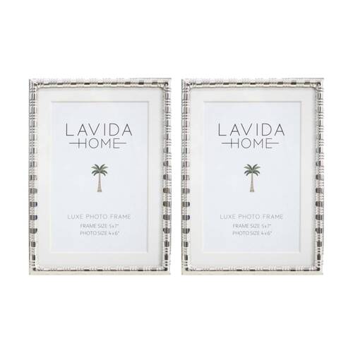 2PK LVD Deluxe Silver Plated Iron 5x7 Photo Frame Home Decor 19x14x1.5cm