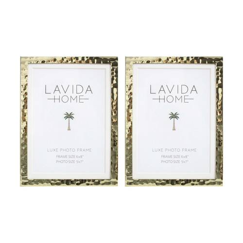 2PK LVD 5x7 Gold Dimple Iron/ Glass Photo Frame Home Decor 18.5.5x13.5x1.5cm