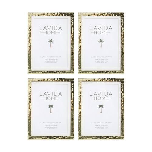 4PK LVD 5x7 Gold Dimple Iron/ Glass Photo Frame Home Decor 18.5.5x13.5x1.5cm