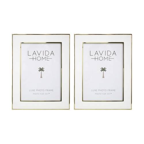 2PK LVD Luxe 5x7 Gold Trim Iron/ Glass Photo Frame Home Decor 19x14x1.5cm