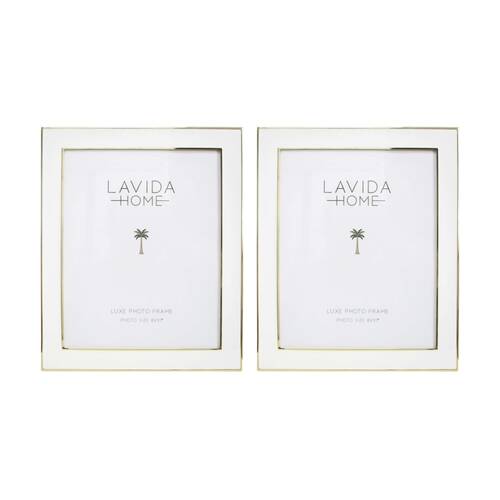 2PK LVD Luxe 8x10 Gold Trim Iron/ Glass Photo Frame Home Decor 27x21.5x1.5cm