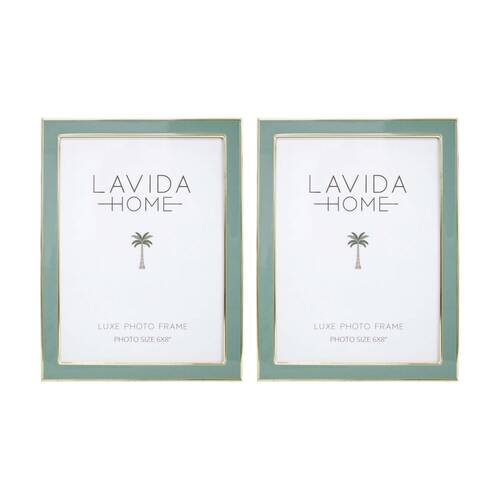 2PK LVD Sage 6x8 Gold Trim Iron/ Glass Photo Frame Home Decor 21.5x16.5x1.6cm