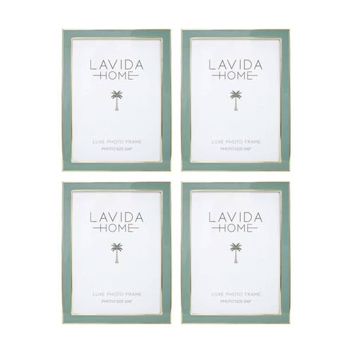 4PK LVD Sage 6x8 Gold Trim Iron/ Glass Photo Frame Home Decor 21.5x16.5x1.6cm