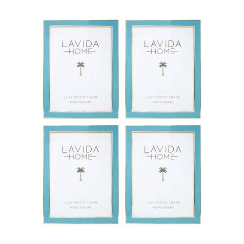 4PK LVD Aqua 6x8 Gold Trim Iron/ Glass Photo Frame Home Decor 21.5x16.5x1.6cm