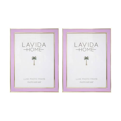 2PK LVD Blush 6x8 Gold Trim Iron/ Glass Photo Frame Home Decor 21.5x16.5x1.6cm