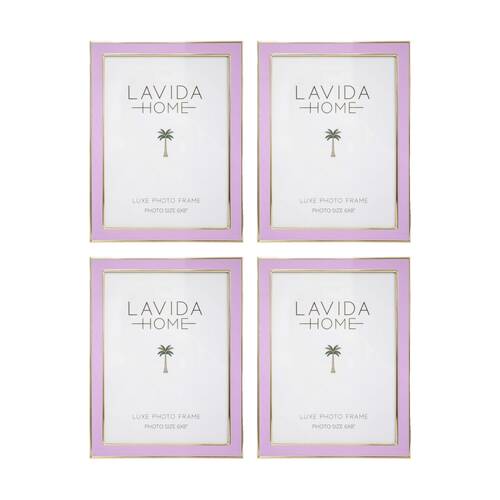 4PK LVD Blush 6x8 Gold Trim Iron/ Glass Photo Frame Home Decor 21.5x16.5x1.6cm
