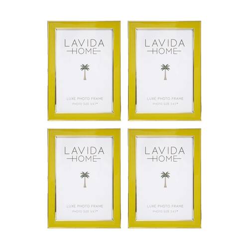 4PK LVD Mustard 5x7 Gold Trim Iron/ Glass Photo Frame Home Decor 19x14x1.5cm