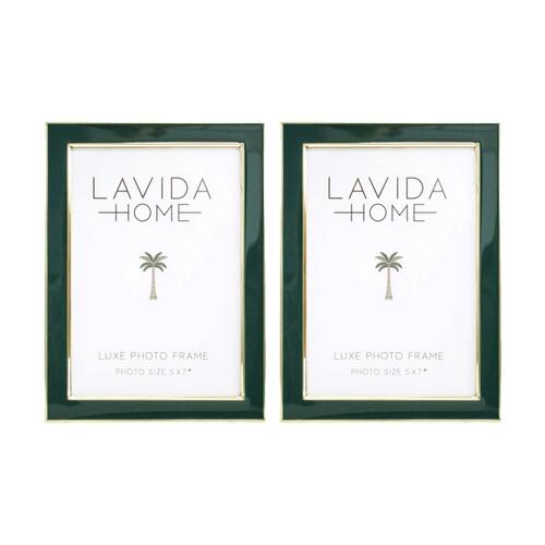 2PK LVD Olive 5x7 Gold Trim Iron/ Glass Photo Frame Home Decor 19x14x1.5cm