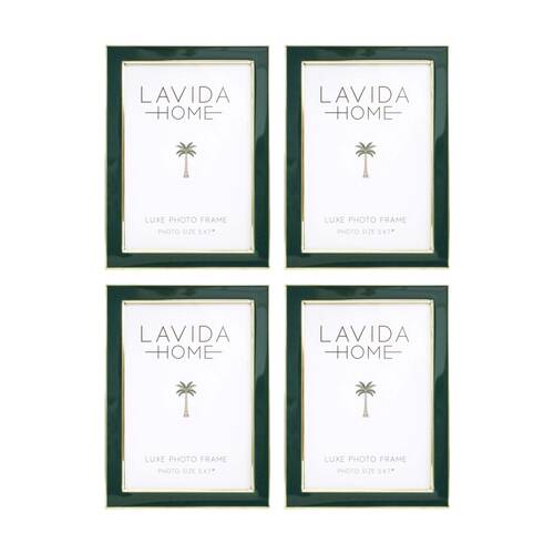 4PK LVD Olive 5x7 Gold Trim Iron/ Glass Photo Frame Home Decor 19x14x1.5cm