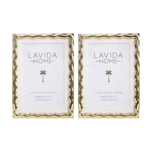 2PK LVD Luxe 5x7 Gold Wavy Iron/ Glass Photo Frame Home Decor 18.5x13.5x1.5cm