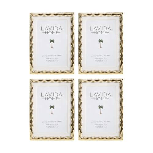 4PK LVD Luxe 5x7 Gold Wavy Iron/ Glass Photo Frame Home Decor 18.5x13.5x1.5cm