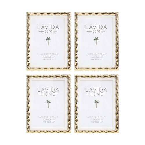 4PK LVD Luxe 6x8 Gold Wavy Iron/ Glass Photo Frame Home Decor 20.5x15.5x1.5cm