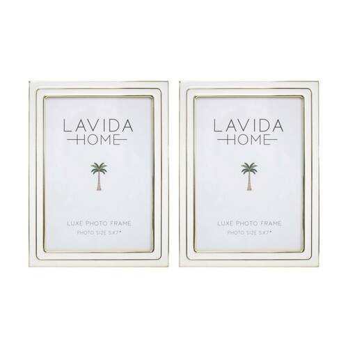 2PK LVD Gold Boardered 5x7 Iron/ Glass Photo Frame Home Decor 20.5x15.5x1.5cm
