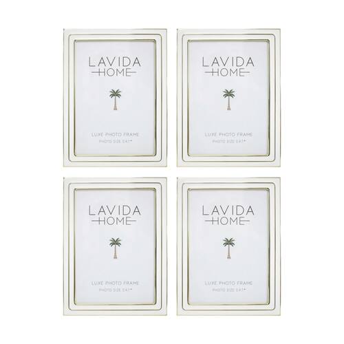 4PK LVD Gold Boardered 5x7 Iron/ Glass Photo Frame Home Decor 20.5x15.5x1.5cm