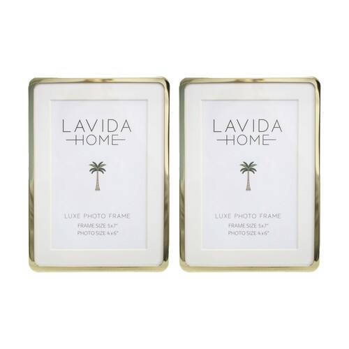 2PK LVD Luxe 5x7 Gold Curve Iron/ Glass Photo Frame Home Decor 18x13x1.5cm