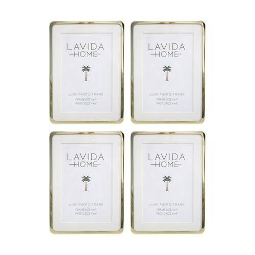 4PK LVD Luxe 5x7 Gold Curve Iron/ Glass Photo Frame Home Decor 18x13x1.5cm