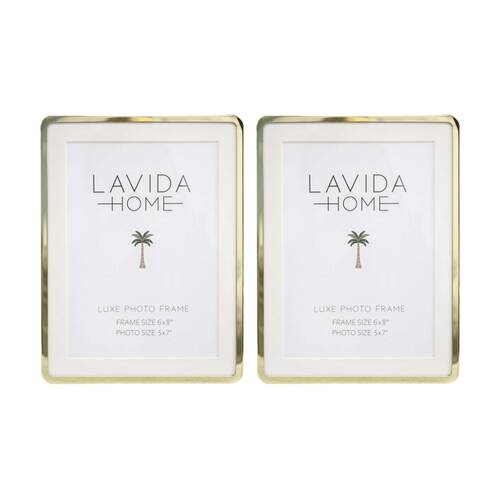 2PK LVD Luxe 6x8 Gold Curve Iron/ Glass Photo Frame Home Decor 20x15x1.5cm