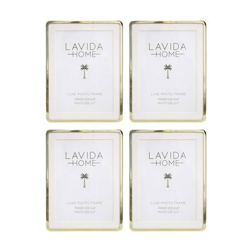 4PK LVD Luxe 6x8 Gold Curve Iron/ Glass Photo Frame Home Decor 20x15x1.5cm