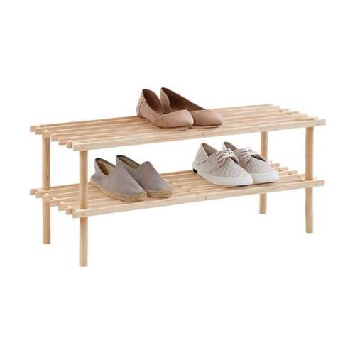 Braz Wooden 2 Tier Shoe Rack Organiser Up To 6 Pairs 74x26x29cm Natural
