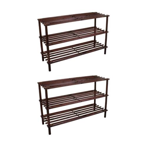 2PK Braz Wooden 3 Tier Shoe Rack Organiser Up To 9 Pairs 74x26x48cm Chocolate