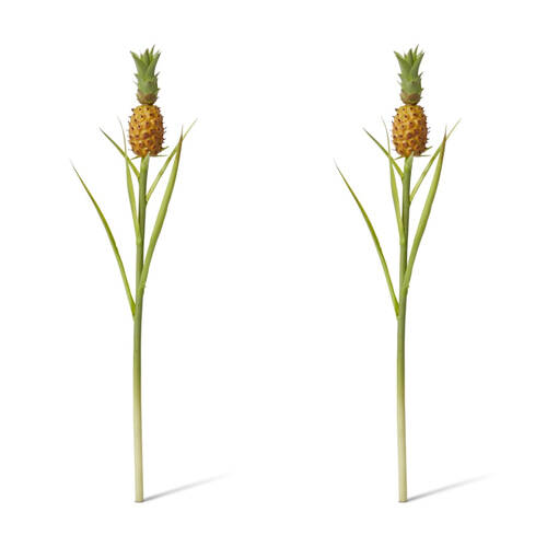 2PK E Style Pineapple Stem Realistic Artificial Fruit Plastic Orange Green 60cm