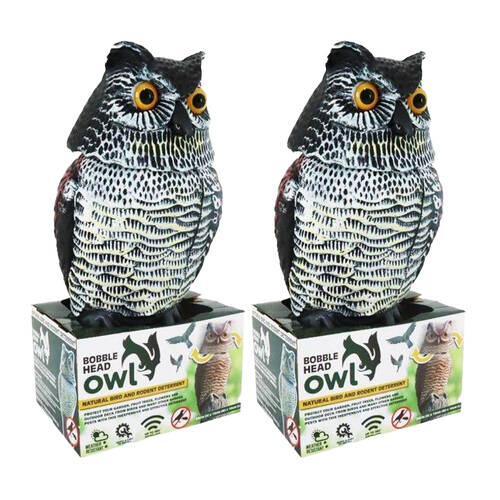 2PK Braz Bobble Head Owl Outdoor Garden Decor Statue W/ Stand 36cm