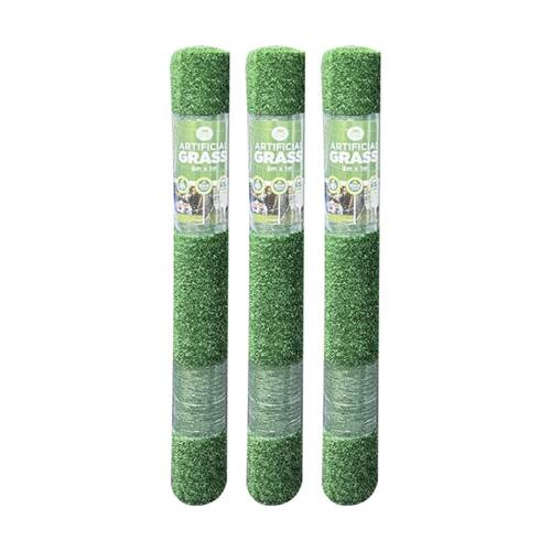 3PK Braz Artificial Grass Turf Mat Lawn 10mm Rolled 1x3m Green