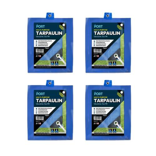 4PK Port Water Resistant UV Stable Outdoor Tarp 5x7ft 153x214cm Blue