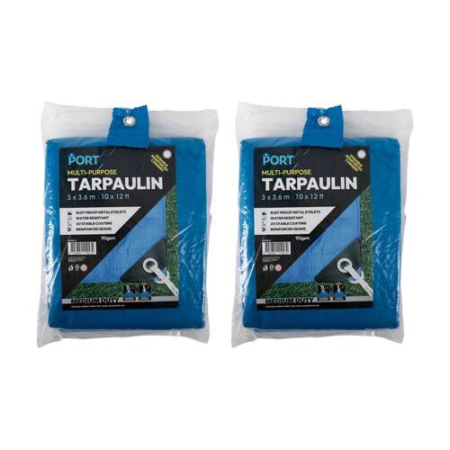 2PK Port Water Resistant UV Stable Outdoor Tarp 10x12ft 305x366cm Blue