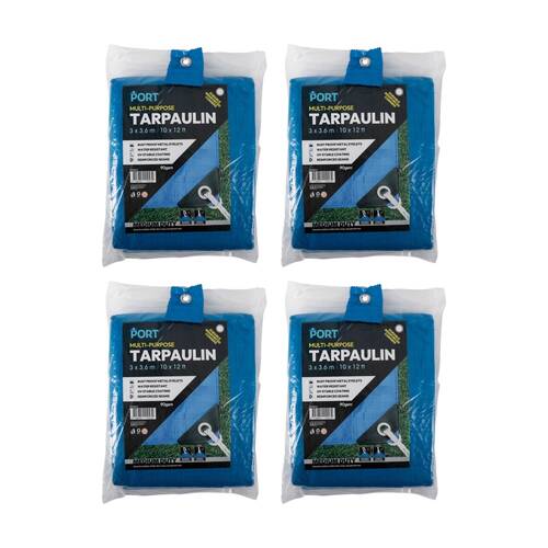 4PK Port Water Resistant UV Stable Outdoor Tarp 10x12ft 305x366cm Blue