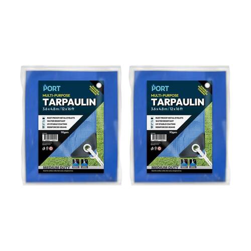 2PK Port Water Resistant UV Stable Outdoor Tarp 12x16ft 366x488cm Blue