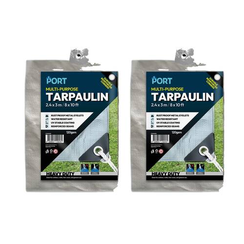 2PK Port Water Resistant UV Stable Outdoor Tarp 8x10ft 244x305cm Silver