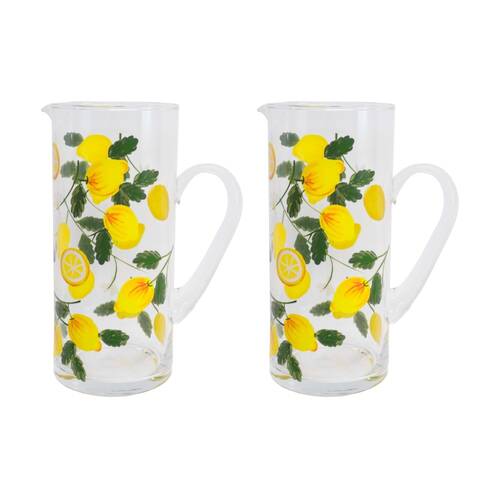 2PK LVD Lemoncello Fruit Decal Glass Water Jug Home/Kitchen Decor Green/Yellow