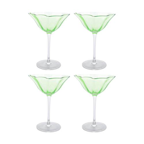 4PK LVD Decorative Poppy Cocktail Glass Barware/Drinkware Cup Decor Green
