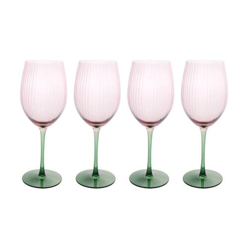 4PK LVD Moss Ribbed Wine Glass Barware/Drinkware Decor Green/Pink 20x20x9.5cm